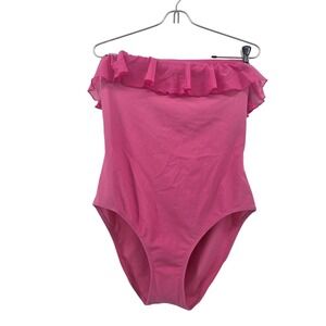 Newport News One Piece Swimsuit Women 14 Pink Sunstreak Ruffle Strapless Vintage